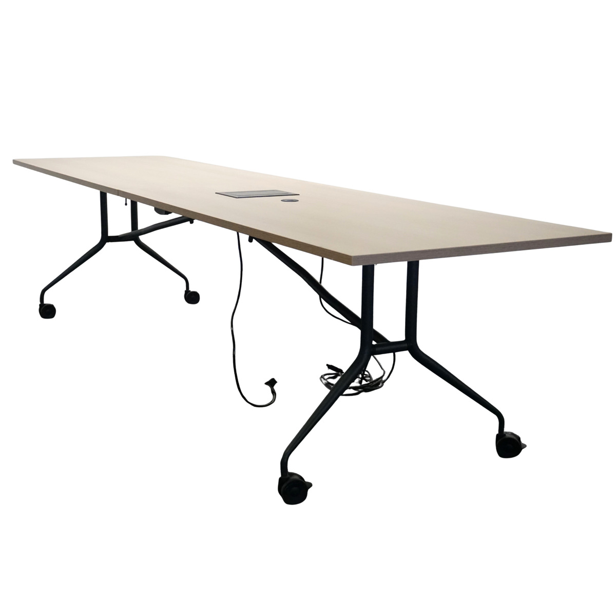 Mara Klaptafel Verrijdbaar | 320 x 80 cm | Midden eiken | Kabeldoorvoer
